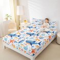 thumbnail image 2 of Manfei Kawaii Whale Fitted Sheet Queen, Watercolor Marine Coral Bedding, Blue, 3 Pieces, 1 Fitted Sheet and 2 Pillowcases, 2 of 6