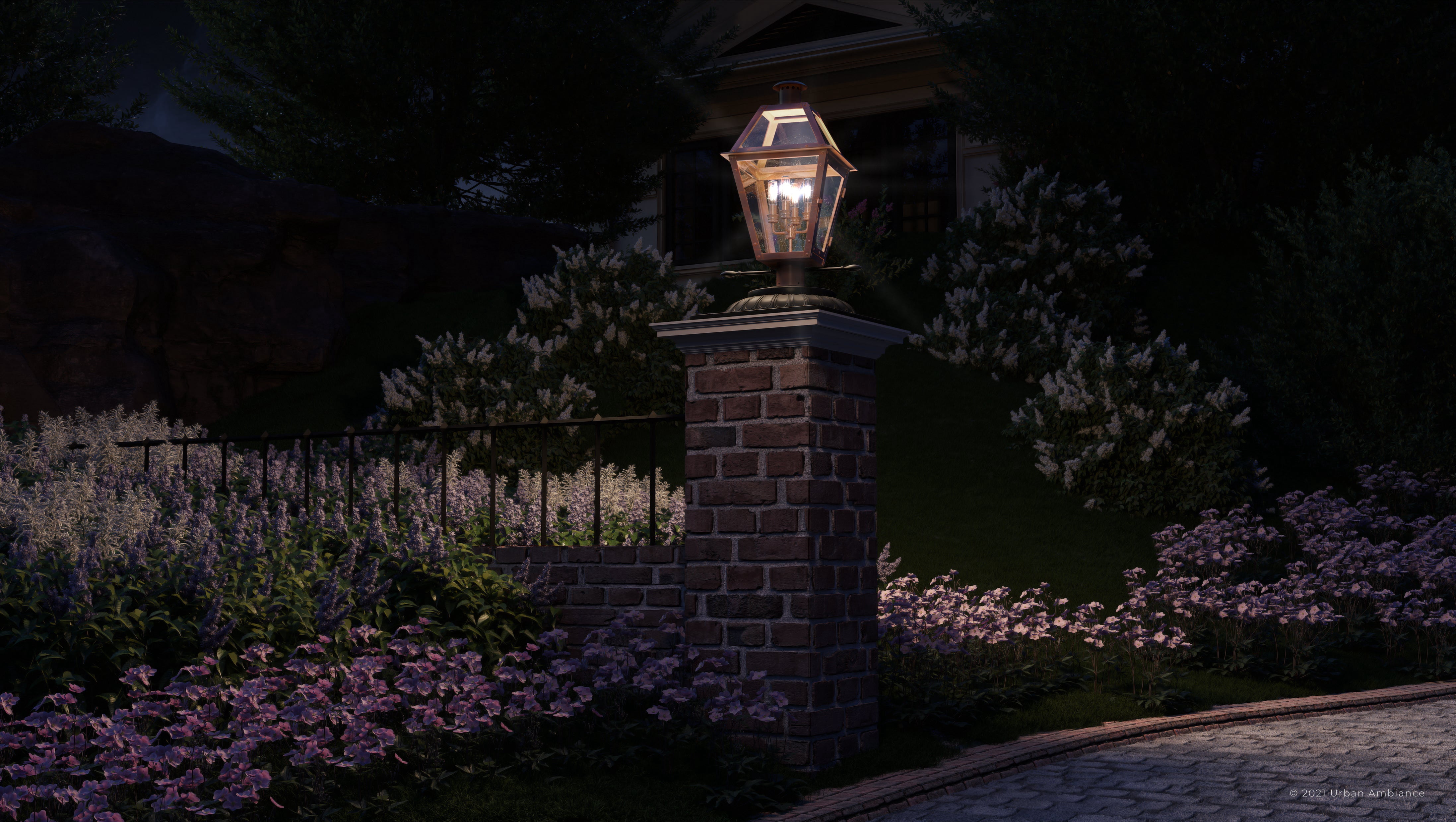 Luxury Historic Outdoor Post Light, 26''H x 17''W, with Tudor Style Elements, French Country Design, Rustic Copper Finish and Clear Glass, UQL1373