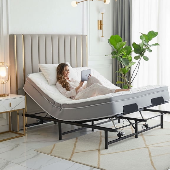HSUNNS Adjustable Bed Frame Base Queen Size, Ergonomic Head&Foot Incline - Zero Gravity Electric Bed with Silent Motor, 5 Min Fast Assembly