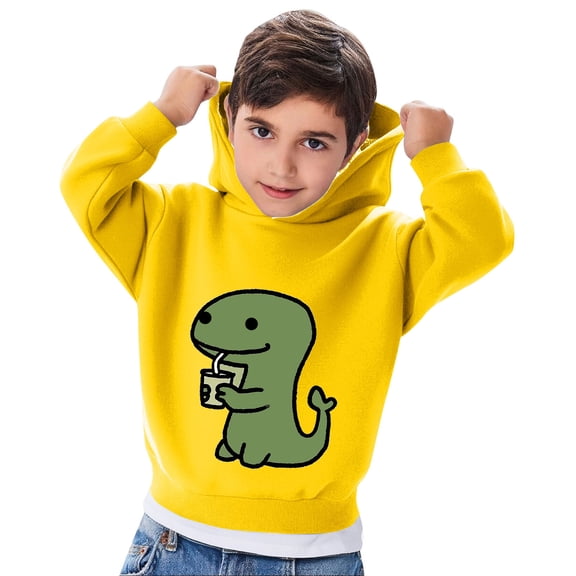 BaoFuBaoMei Lightweight Hoodie Boys Girls Dinosaur Long Cuffed Sleeve Sweatshirt Tops Fleece Lined Loose Hooded Fall Clothing for School Daily Wear Outdoor