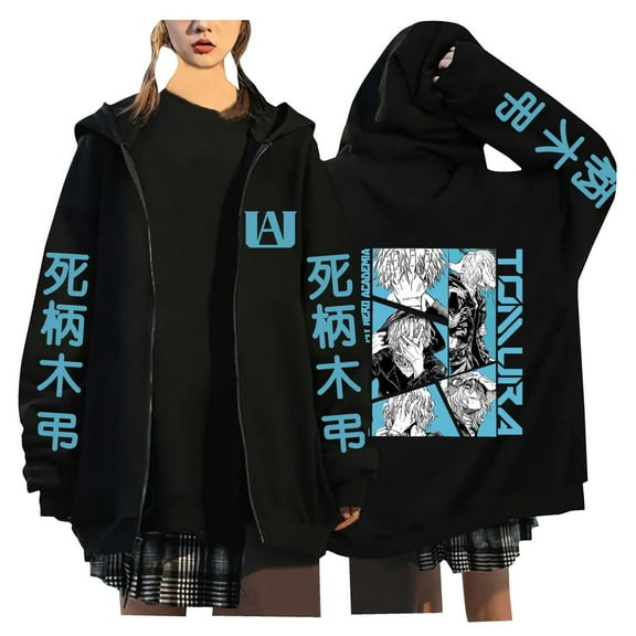 ZHIYAN MyHeroAcademia Dual Character Inspired Fleece Lined Hoodie - Unisex Graphic Oversized Zipper Fall & Winter,XS,Black3