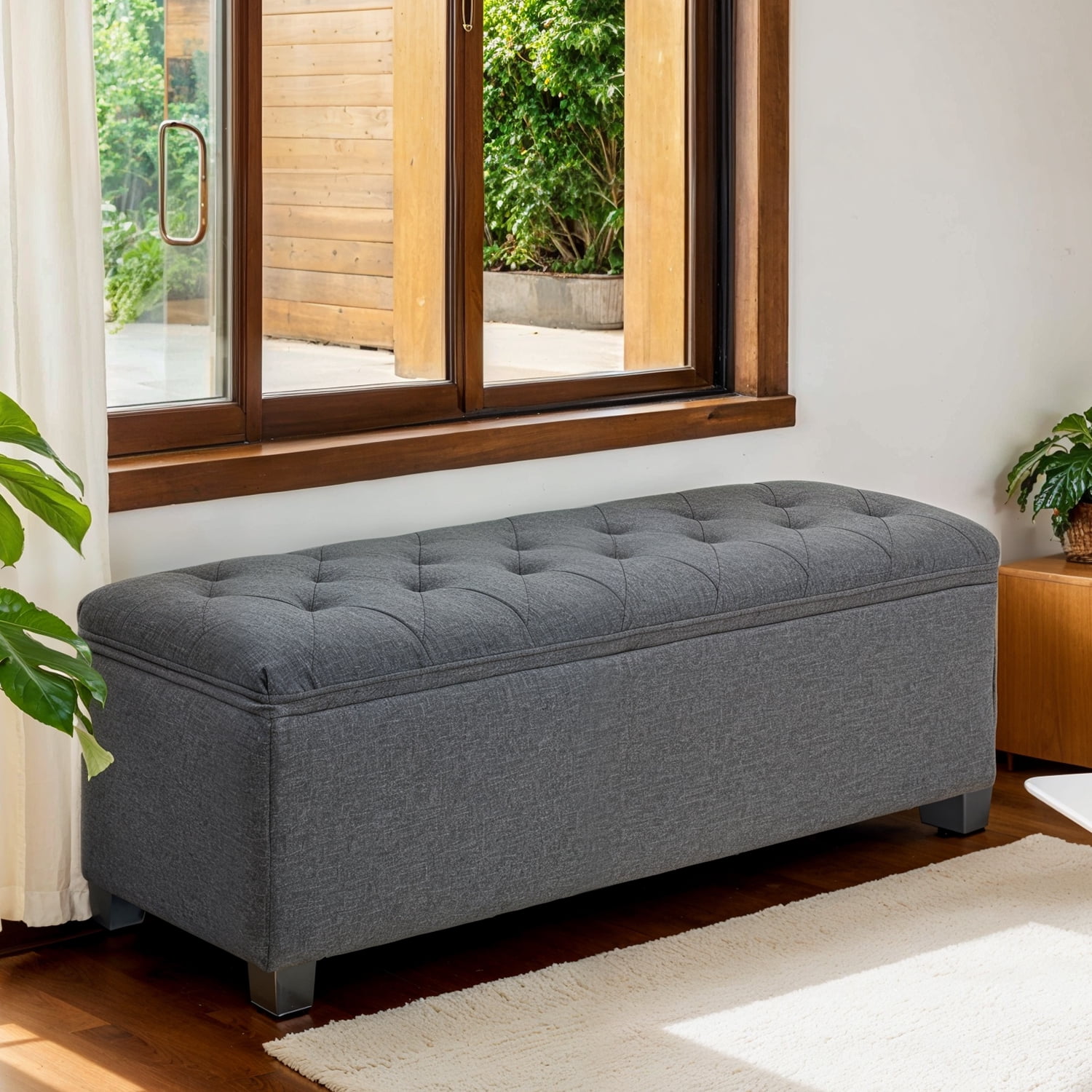 LEDREM Storage Ottoman Bench, 43" End of Bed Bench with Removable Cover, 660lb Capacity, for Living Room, Bedroom, Dark Gray
