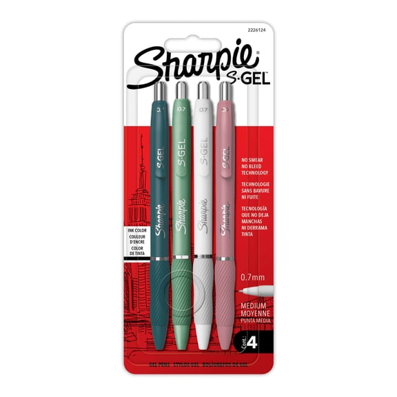 Sharpie S-Gel Pens, Medium Point, Assorted Fashion Barrels, Black Ink, 4 Count