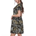 thumbnail image 2 of Gukieu Rose Flowers Print Women's Short Sleeve Dress, Elastic Waistband A-line with Pockets Summer Dress, Suitable for Daily Leisure, Work, Vacation, 2 of 6