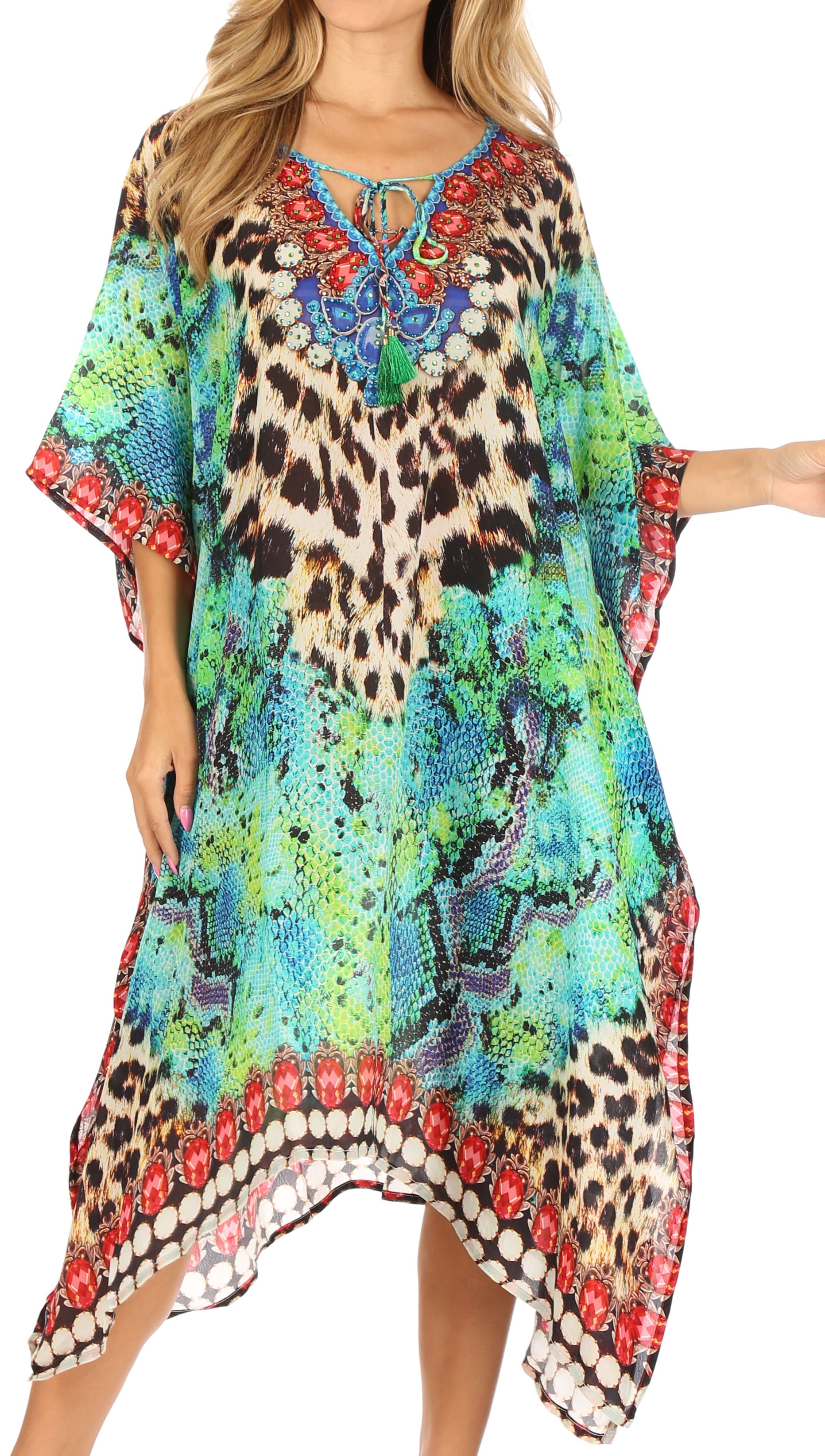 Sakkas Jenni Women's Mid Length Boho Caftan Kaftan Dress Cover up Flowy