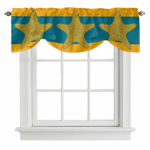 Tie Up Valance for Windows Starfish Curtains Valances Rod Pocket Valance Window Treatments Turquoise Yellow Stripes Lines Balloon Curtains for Kitchen Living Room Bedroom Bathroom Decor 54x18 Inch