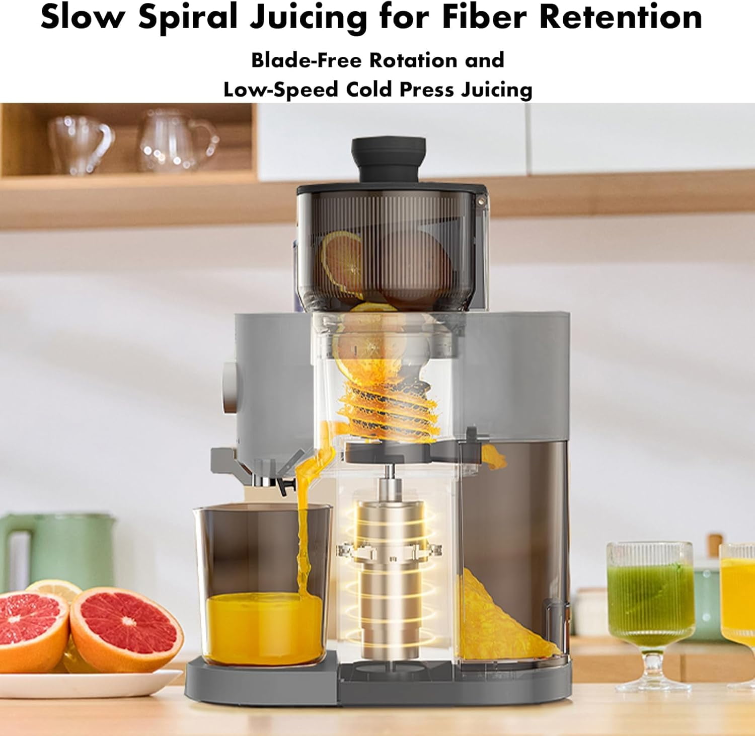 Cold Press Juicer Machine, SIFENE Slow Masticating Juice Extractor with 5.2" Wide Feed Chute (Some Fruits Require Cutting/Pitting), BPA-Free, Quiet Operation, Easy Clean, High Juice Yield, Juicer for