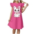 thumbnail image 2 of HCNTES Girls Summer Solid Color Fly Sleeved Casual Dress Nightdress 5-6 Years Pink, 2 of 5