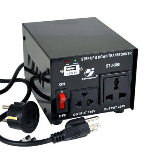 STU-500 Heavy Duty Continuous AC 110-120V to 220-240V Converter with US Standard & Universal Outlets and DC 5V USB Port 500 Watt Goldsource 500W Step Up & Step Down Voltage Transformer Converter 