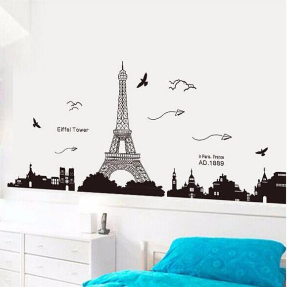Vadktai Wall Decals Eiffel Tower Wall Decal Peel and Stick Paris Tower Wall Art Sticker for Bedroom Living Room Sofa Backdrop TV Wall Decoration Home Decor