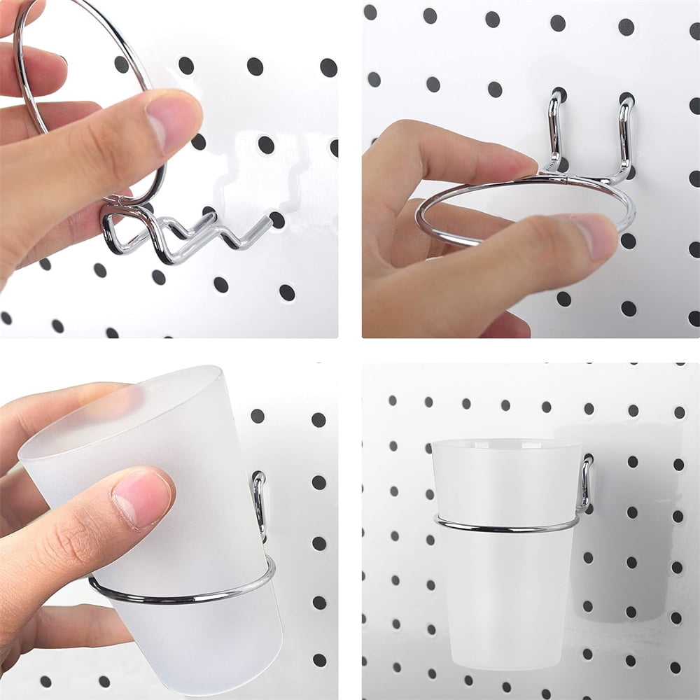 NOGIS 6 Sets Pegboard Cups with Loops, Peg Board Cup Holder Accessories Kit with Pegboard Hooks Assortment, Workbench Pegboard Tools Organizer Storage Bin for Office Garage (Clear)