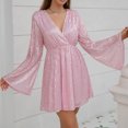thumbnail image 1 of FcBaudy Robe à Manches Longues à Col en V, Robes d'Été pour Femmes, Robes pour Femmes Robes Décontractées à Col Ample Unies à Manches Longues Robe Confortable Robe pour Femme, 1 of 7