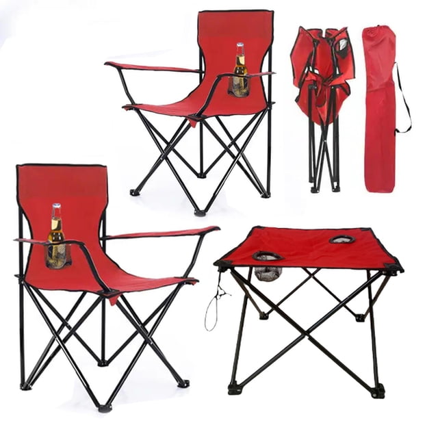 2 Sillas Playera Plegable para Camping Jardin con Mesa rojo