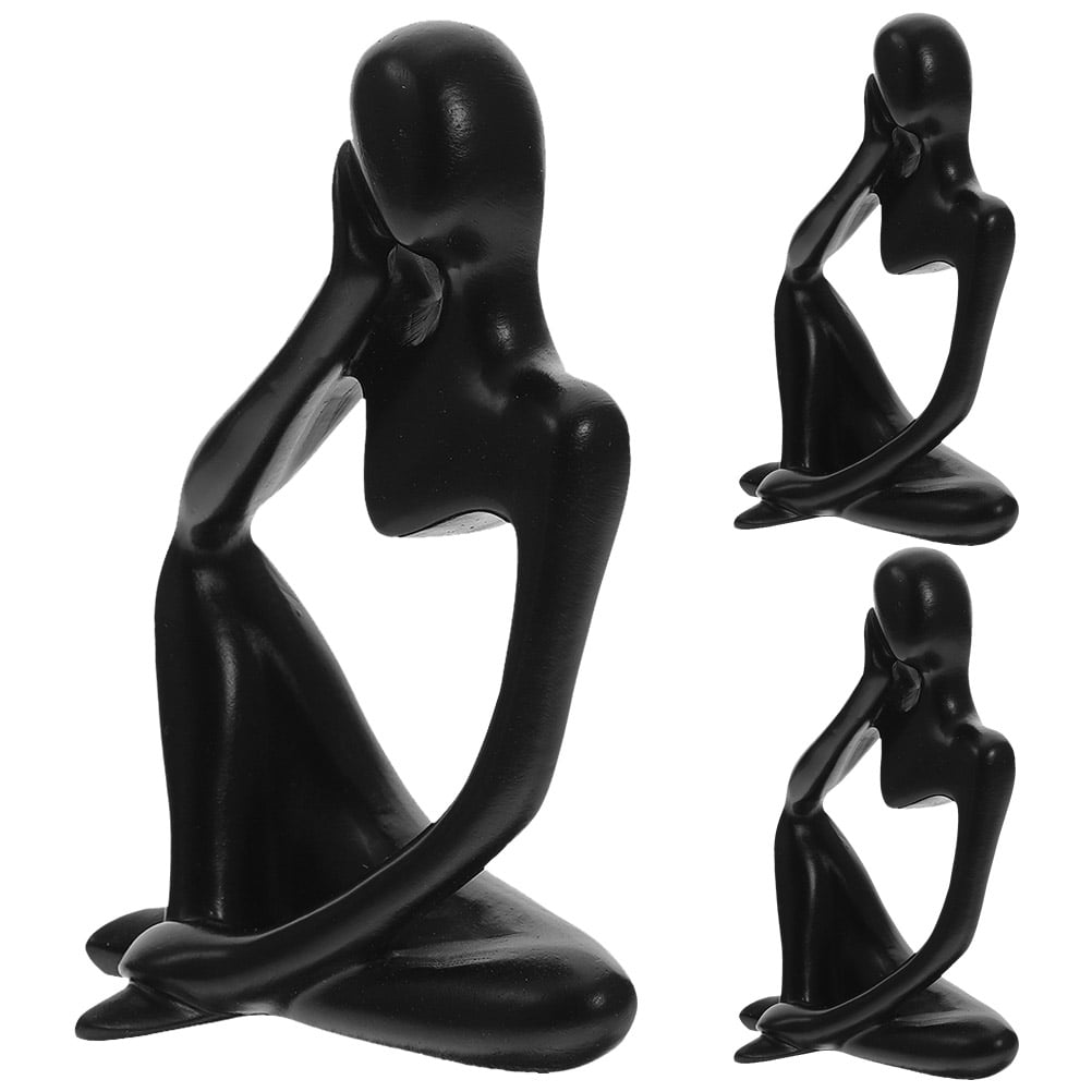 NICEXMAS 3Pcs Black Resin Thinker Statue Decorative Figurines for Shelf Tabletop and Office Decor