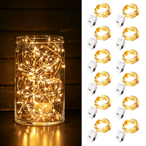osteplus 12 Pack Fairy Lights Battery Operated, 3 Modes, 2M, Warm White, Silver Wire String Ligths Waterproof, 20 LEDs for Indoor Outdoor Table Party Wedding Jar Bedroom Christmas Birthday Decor