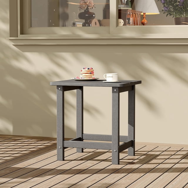 YUSAZENS Petite Table Basse Carrée d'Extérieur en HDPE, Résistante aux Intempéries pour Terrasse et Jardin, Siège d'Extérieur Gris Foncé