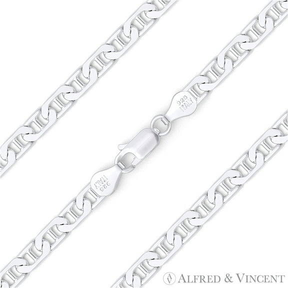 3.9mm Flat Marina / Mariner Link Italian Chain Necklace in Solid .925 Sterling Silver