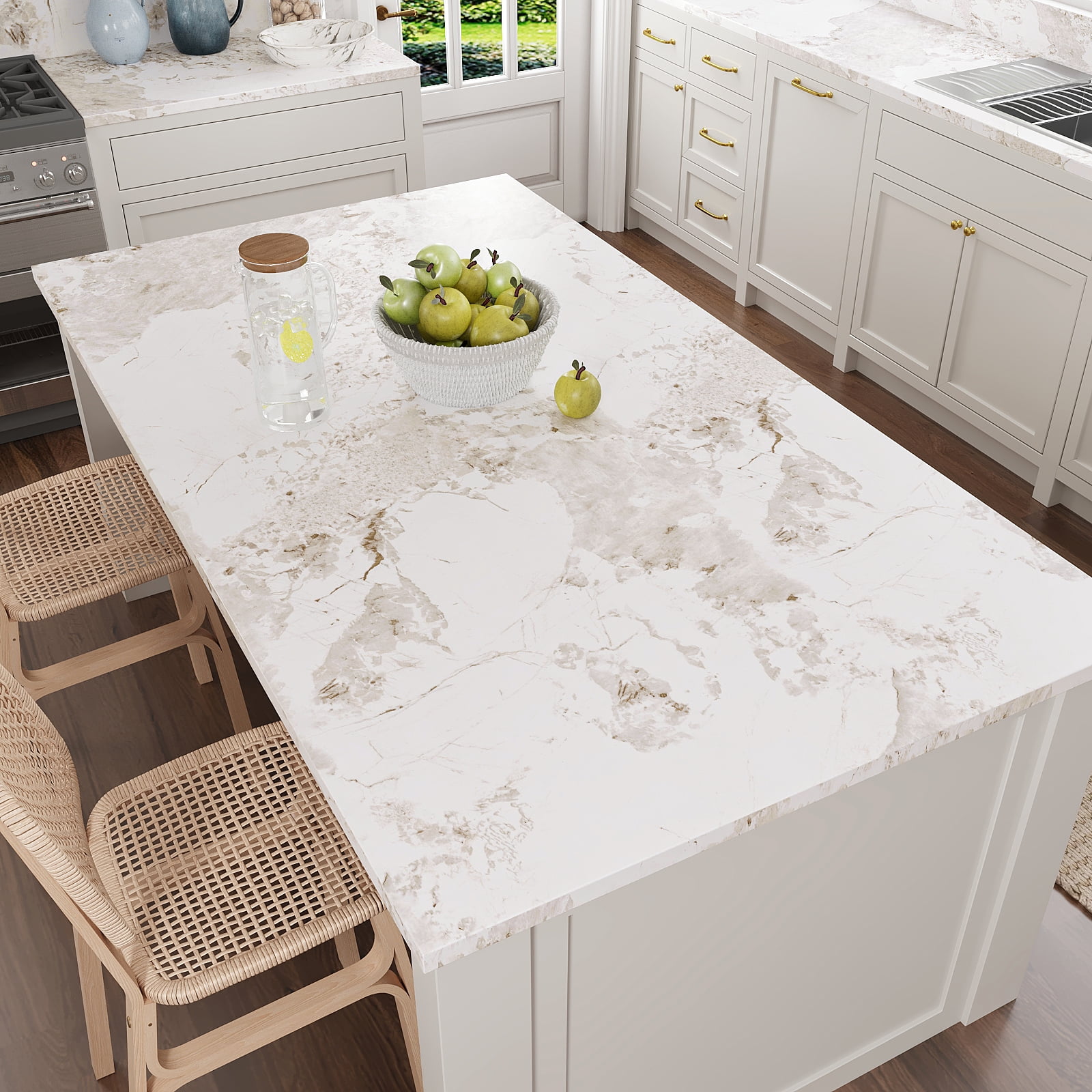 VEELIKE Onyx White Marble Contact Paper for Countertops Waterproof Peel and Stick Wallpaper 15.7"x354" Peel and Stick Countertops for Kitchen Bathroom White Vinyl Marble Wallpaper for Counter Table