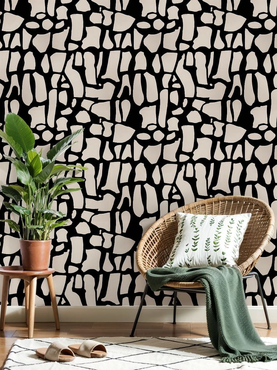 Peel and Stick Wallpaper Abstract Black Beige Fragmented Geometric Wall Mural 17.7in x 9.8ft Self Adhesive Removable Wall Paper Renter Friendly Wallpaper for Nursery Bedroom Cabinets
