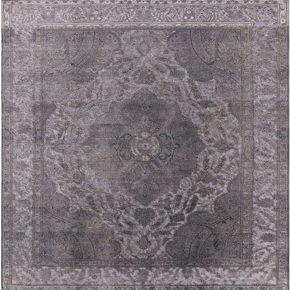Ahgly Company Machine Washable Indoor Square Industrial Modern Carbon Gray Area Rugs, 4' Square