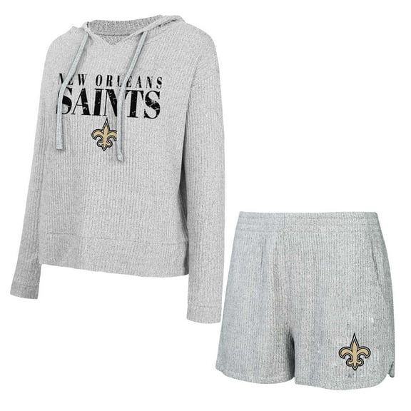 Women's Concepts Sport Gray New Orleans Saints Juniper Long Sleeve Hoodie Top & Shorts Set