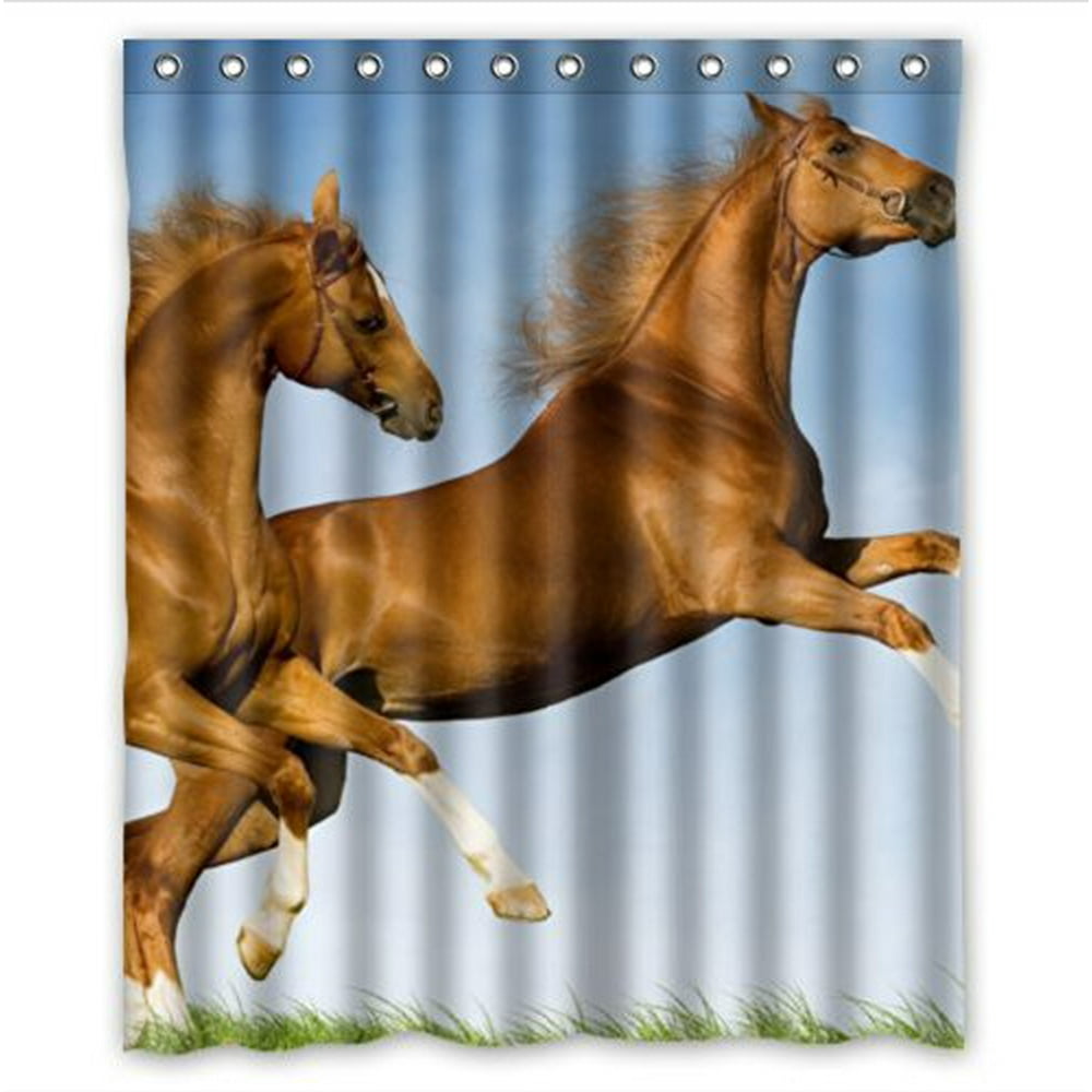 HelloDecor Running Horse Shower Curtain Polyester Fabric Bathroom