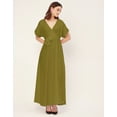 thumbnail image 2 of Moomaya Solid Rayon Short Sleeve Fit & Flare Dress - V Neck Summer Dress, 2 of 9