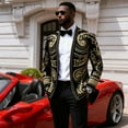 thumbnail image 6 of Men's Black Gold Embroidery Blazer, Court Prince Suit Jacket, Gold Embroidered Blazer, 6 of 7