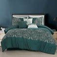 thumbnail image 2 of Chezmoi Collection Linz 7-Piece Teal/White Paisley Floral Embroidery Comforter Set, King, 2 of 8