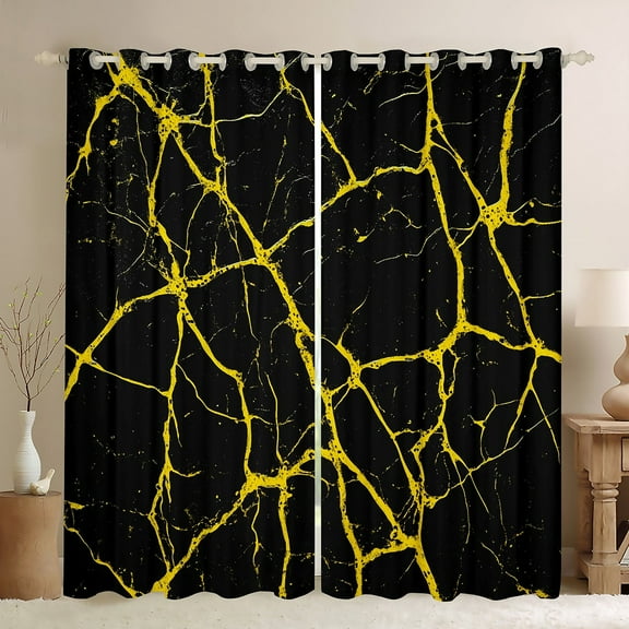 Erosebridal Geometric Stripes Curtains for Living Room,Abstract Lines 30%-50% Blackout Curtains Set of 2 (38x45),Black Golden Curtains and Drapes (38x45),Male Bedroom Decor