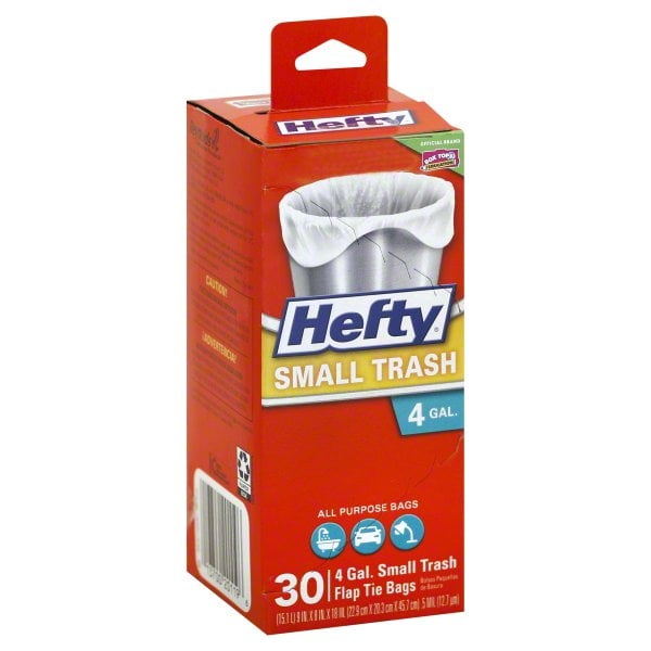 Hefty 4 Galloon Small Flap Tie Trash Bags, 30 bags