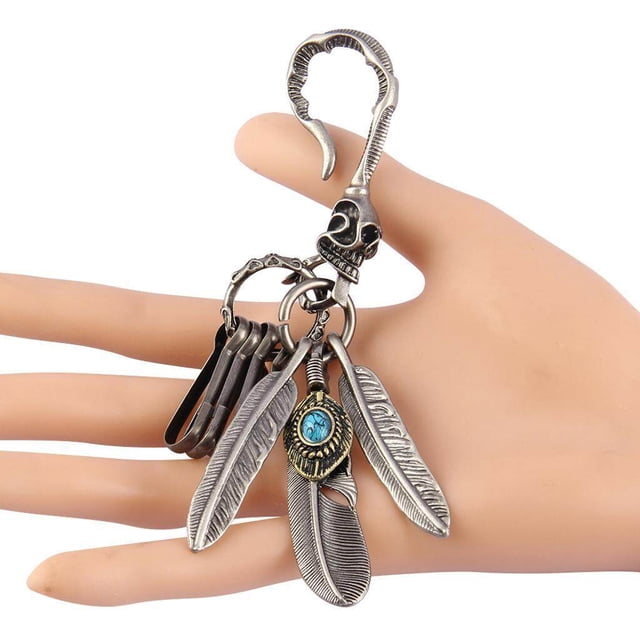 tredstone Rétro Boho Cool Turquoise Punk Rock Porte-Clés Anneau Crâne Pince de Homard Porte-Clés