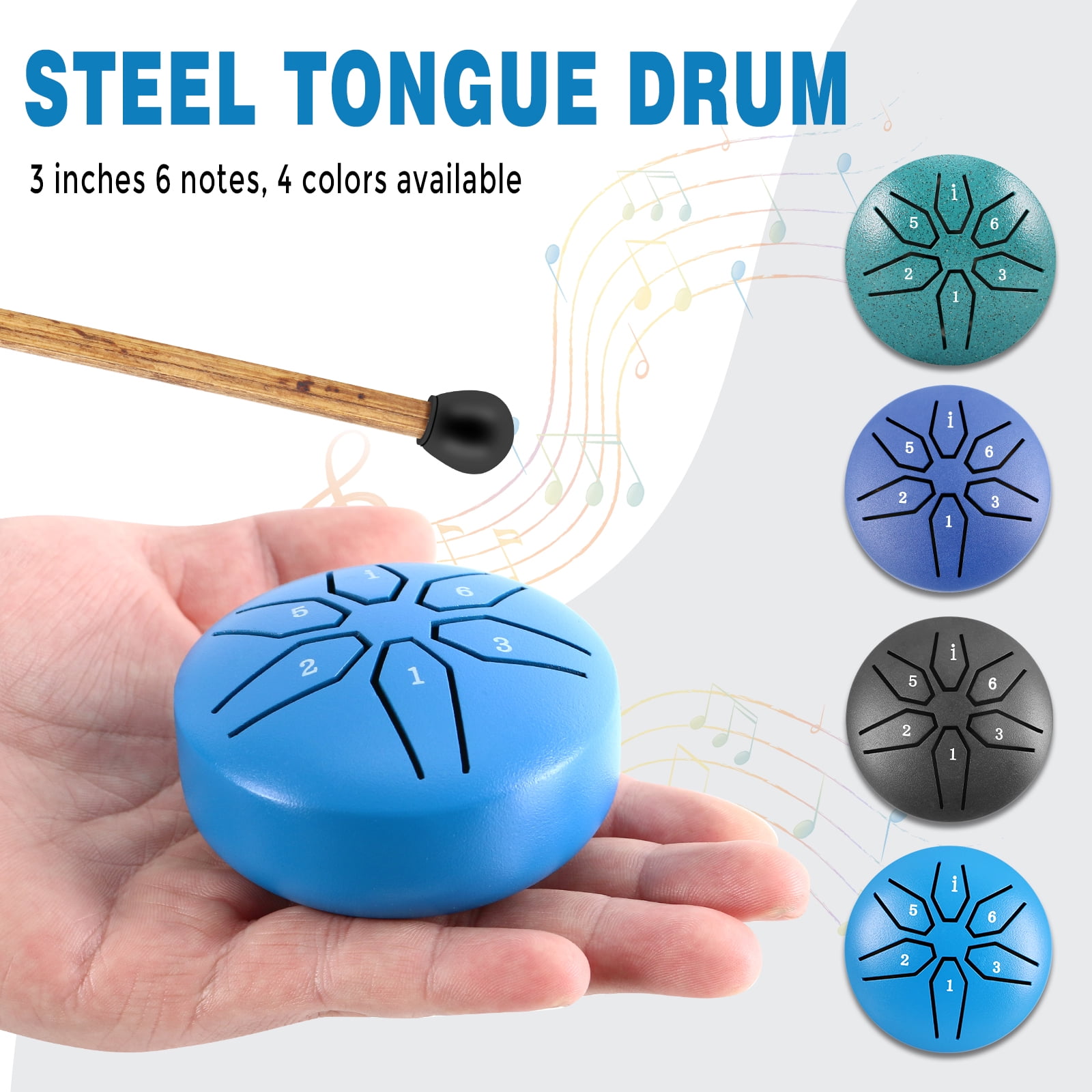 EASTROCK Mini Steel Tongue Drum 3 Inch 6-Note Rain Drum Percussion Instrument in C Key with Mallets for Party/Outdoor (Blue)