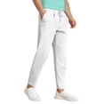 thumbnail image 3 of WTOBBY Men's Comfortable Linen Long Pants - Elastic Drawstring Waist Slim Fit Design with Breathable Fabric and Multiple Pockets, Lightweight for Summer Use ,White S, 3 of 4