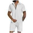 thumbnail image 2 of VBTAPA Mens Summer Beach Outfits 2 Piece Short Sleeve Button Down Shirts and Shorts Set Cotton Linen Lounge Sets Prime Sale White L, 2 of 7