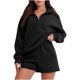 thumbnail image 2 of ICHUANYI Clearance Women Casual Color Zipper Lapel Two Piece Short Pants Pullover Long Sleeve Sweatshirts Sets(Black, XXL) ICHUANYI WER2023081201623, 2 of 9