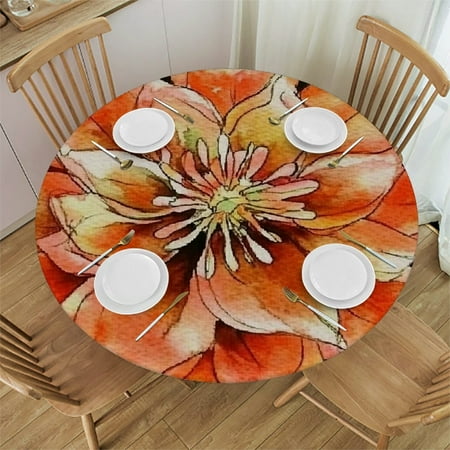 

SHERONV Flower Watercolor Round Tablecloth Stain-Resistant Washable 42 -46