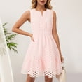 thumbnail image 4 of vigerkar Women's Summer Sleeveless Mini Dress V Neck Hollow Out Eyelet High Waist A Line Swing Short Party Dresses Pink, M, 4 of 9