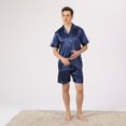 thumbnail image 2 of SWSMCLT Men's Satin Pajama Set Summer Silk Spring Short Soft Spandex Pjs Pajamas Short Sleeve Shorts Set Thin Lightweight Silky Button Down Sleepwear Comfy Blue X-Large, 2 of 5