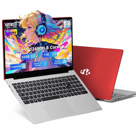 15.6" IPS-FHD-Laptop Gaming laptop Intel i5-12450H 8 Cores 32GB RAM 1TB SSD (Beat i7-11800H, Up to 4.4 GHz) 100W Type-C Fingerprint Backlit Keyboard WiFi 6 Numpad Win 11