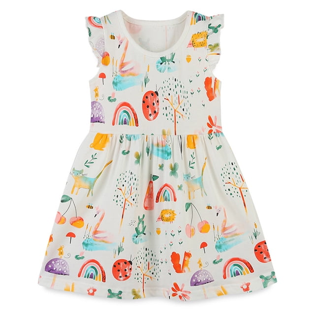 Qudderr Robe d'Été Sans Manches pour Filles 2-7T Robe Princesse Décontractée Imprimée en Coton pour Tout-Petits Enfants