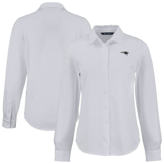 Women's Cutter & Buck White New England Patriots  Advantage Eco Soft Pique Tri-Blend Long Sleeve Button-Up Shirt