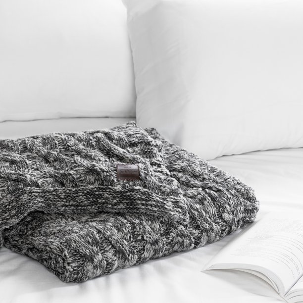 South Shore Lodge Gray CableKnit Throw Blanket