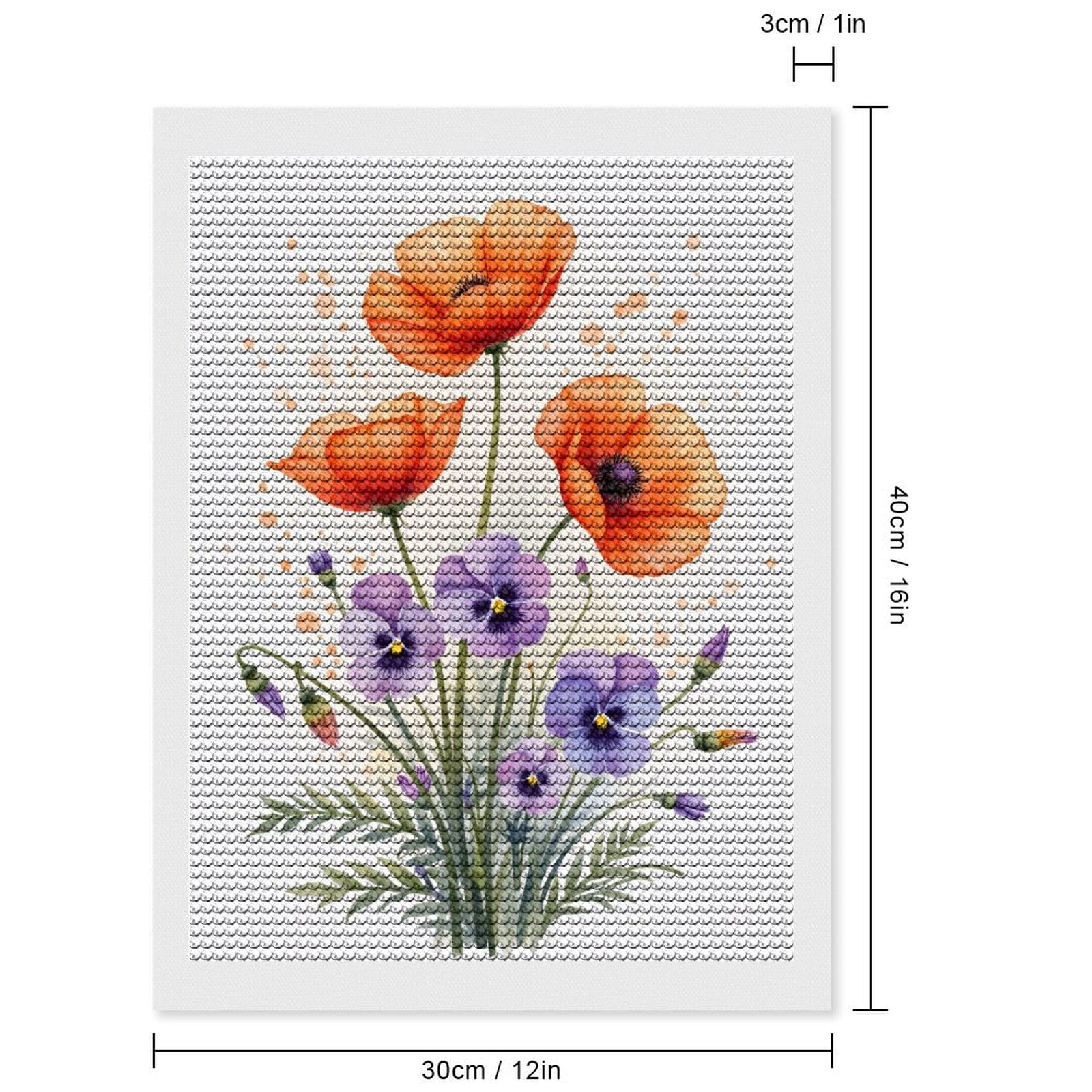 Diamond Art Kits for Adults, Orange Poppies Purple Blossoms Art 5D Diamond Painting Kits for Adults Beginners, DIY Full Drill Diamond Painting, Gem Art and Crafts 12x16