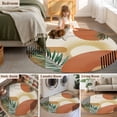 thumbnail image 5 of Round Rug 5Ft Washable Non-Slip, Boho Geometric Circle Area Rugs for Living Room Bedroom, Farmhouse Orange Abstract Leaves Stripes Indoor Floor Mats Carpet Runner for Home Decor Aesthetic, 5 of 8