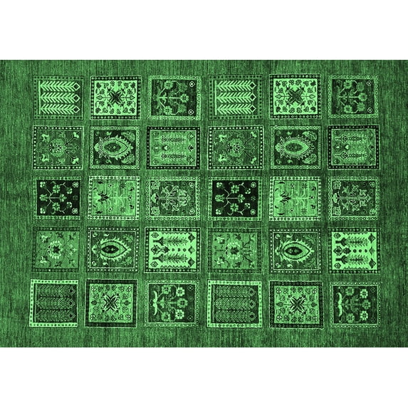 Ahgly Company Indoor Rectangle Oriental Emerald Green Modern Area Rugs, 7' x 10'