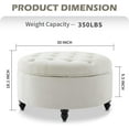 thumbnail image 2 of 30-Inch Round Storage Ottoman,Modern Button Circle Storage Coffee Table with Removable Lid Top,Upholstered Large Footrest Stool for Bedroom,Living Room,Ivory, 2 of 16