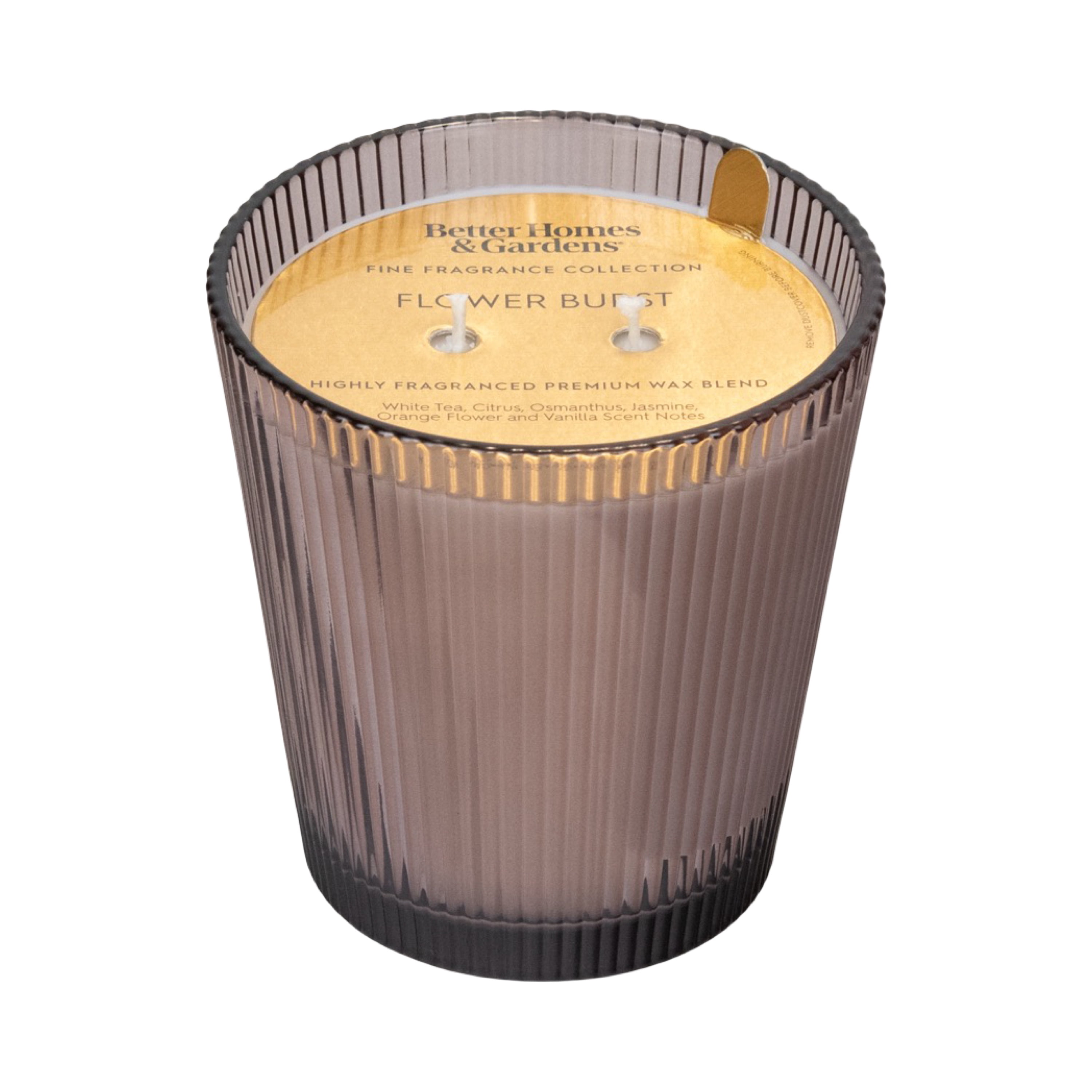 Better Homes & Gardens Fine Fragrance Collection Flower Burst Scented 2-Wick 16 oz Ribbed Jar Candle
