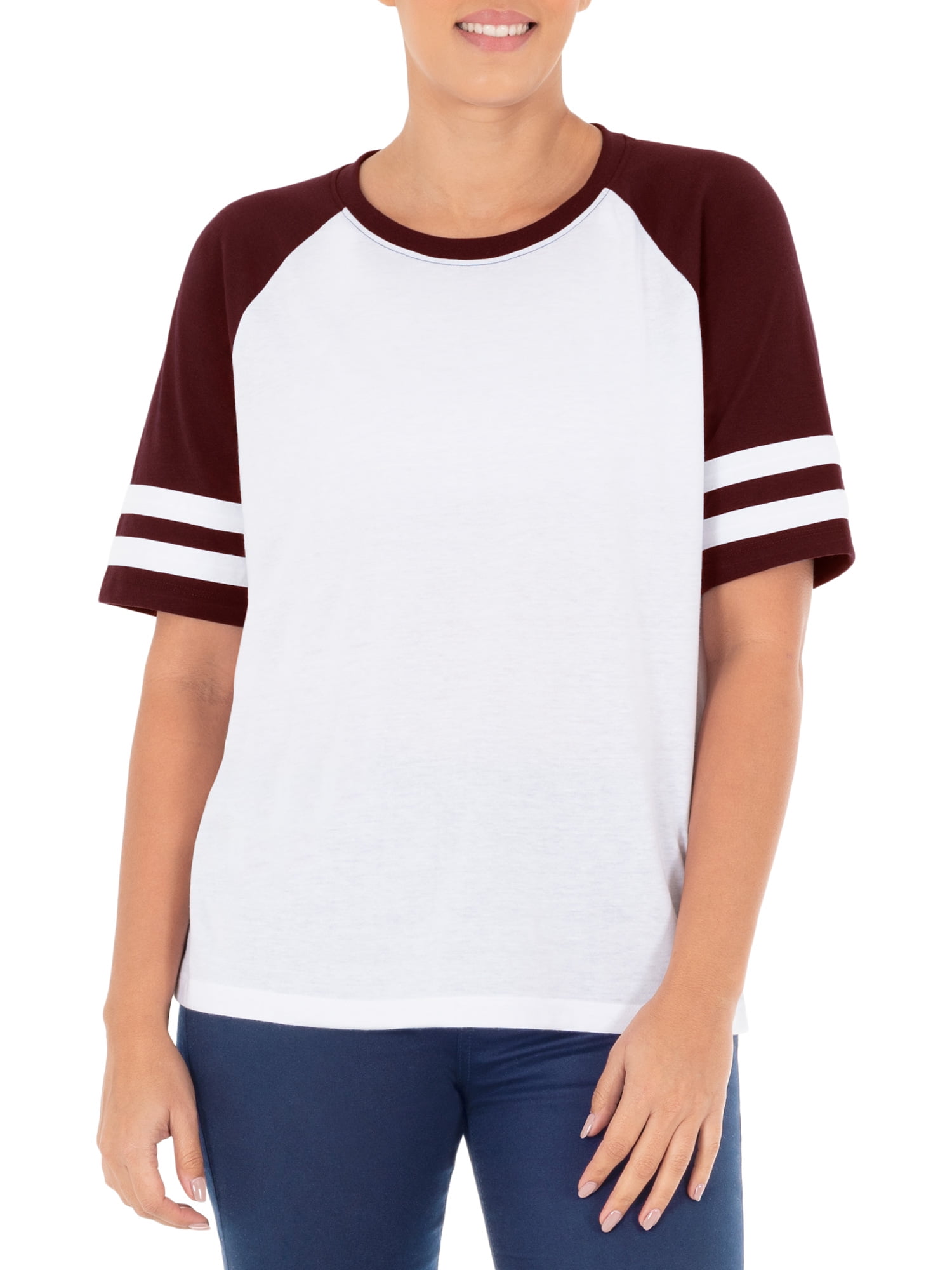 Athletic Works Women's Athleisure Varsity Stripe Baseball TShirt