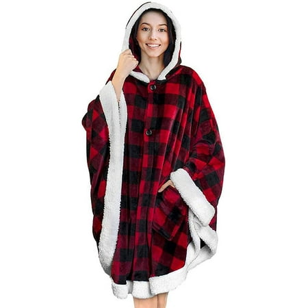 Angel Wrap Hooded Blanket, Lining Poncho Blanket Wrap, Warm Fleece ...